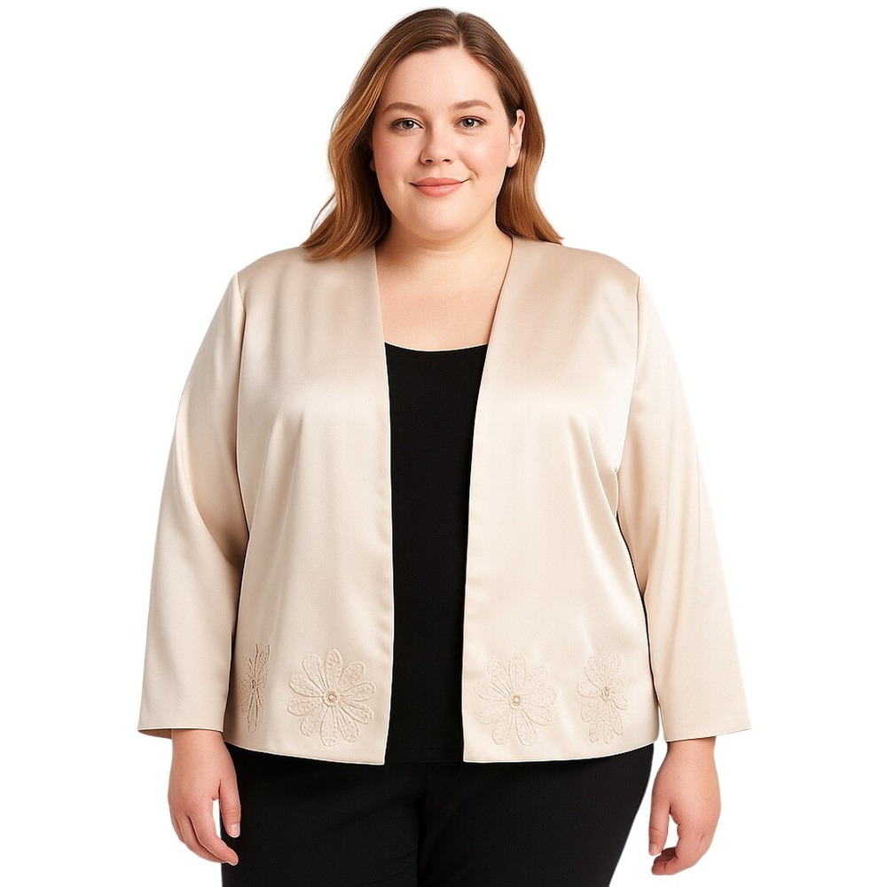 Karen Miller Blush Pink Floral Embellished Open Front Jacket 22W Career Wear New